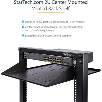 Étagère pour serveur StarTech.com à 2 montants - Ventilée - Montage central - Jusqu'à