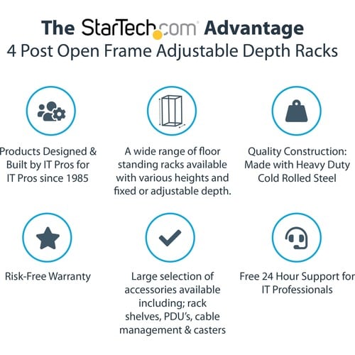 StarTech.com 4-Post 15U Mobile Open Frame Server Rack, 19" Network Rac