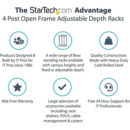 StarTech.com 4-Post 15U Mobile Open Frame Server Rack, 19" Network Rac