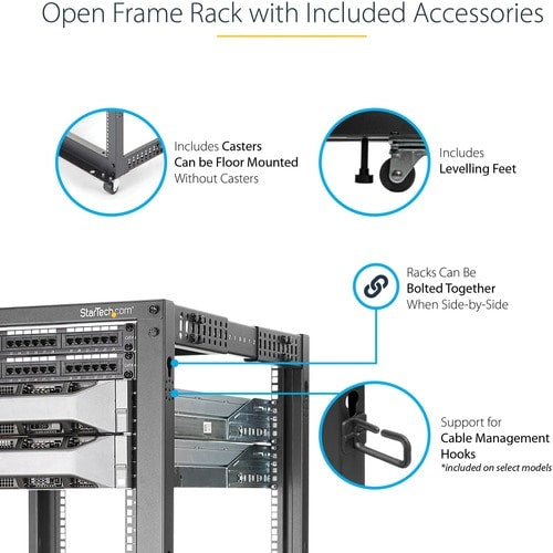 StarTech.com 4-Post 15U Mobile Open Frame Server Rack, 19" Network Rac