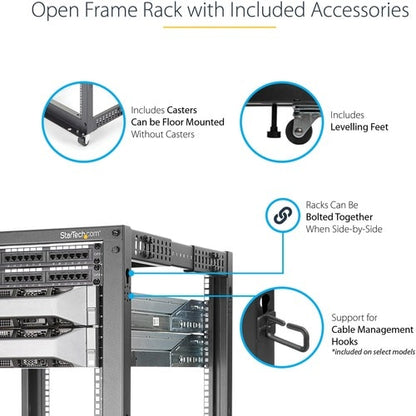StarTech.com 4-Post 15U Mobile Open Frame Server Rack, 19" Network Rac
