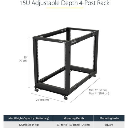 StarTech.com 4-Post 15U Mobile Open Frame Server Rack, 19" Network Rac