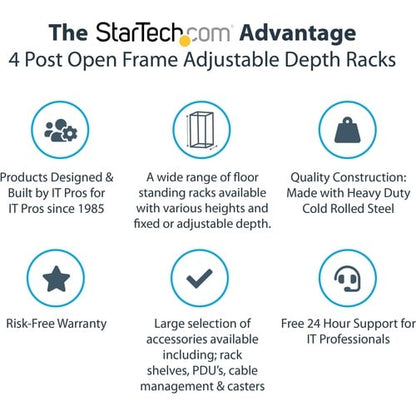 StarTech.com 4-Post 18U Mobile Open Frame Server Rack, 19" Network Rac
