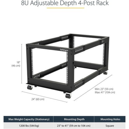 StarTech.com 4-Post 8U Mobile Open Frame Server Rack, 19in Network Rac