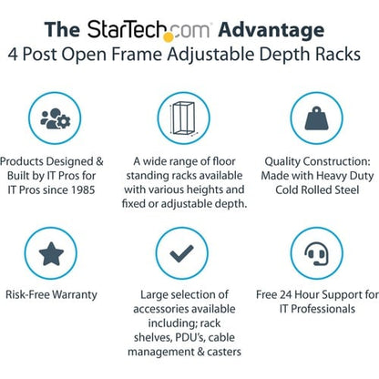 StarTech.com 4-Post 8U Mobile Open Frame Server Rack, 19in Network Rac