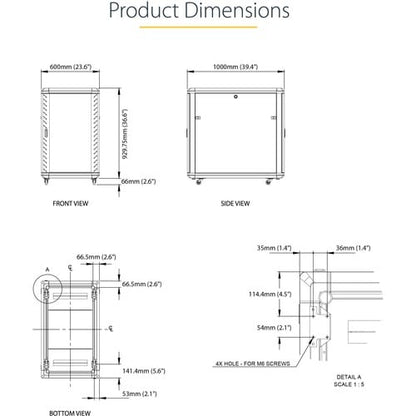 StarTech.com 4-Post 18U Server Rack Cabinet, 19" Data Rack Cabinet for