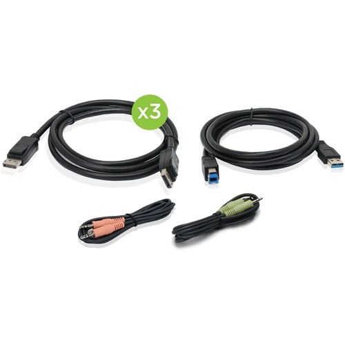 Kit de cable DisplayPort triple de IOGEAR 4K con USB y audio (TAA)