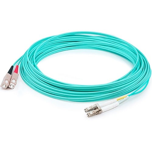Câble de raccordement fibre optique duplex plénum OM4 Aqua droit LC (mâle) vers SC (mâle) AddOn 12 m