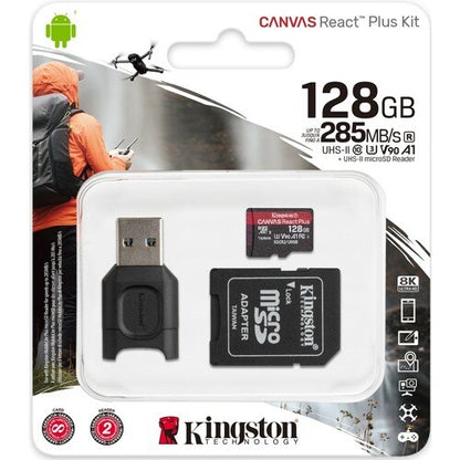 128GB MICROSDXC REACT PLUS SDCR2 W/ADAPTER + MLPM READER