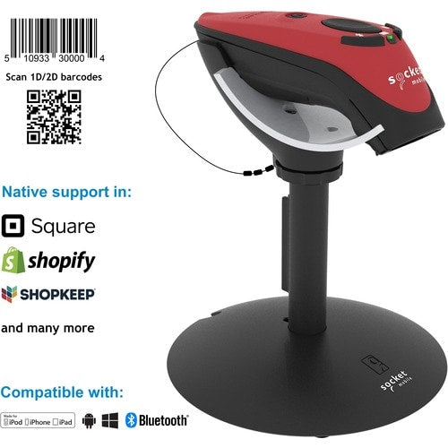 Socket Mobile DuraScan® D740, lecteur de codes-barres universel, rouge et support de charge -