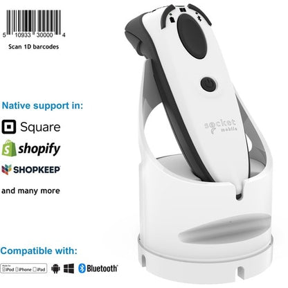 Socket Mobile DuraScan® D700, escáner de código de barras lineal, blanco y base de carga - Wi-Fi