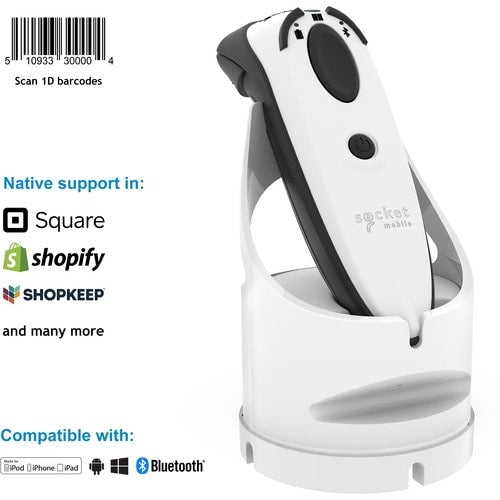 Lecteur de codes-barres linéaire Socket Mobile DuraScan® D700, blanc et station de charge - Wi-Fi
