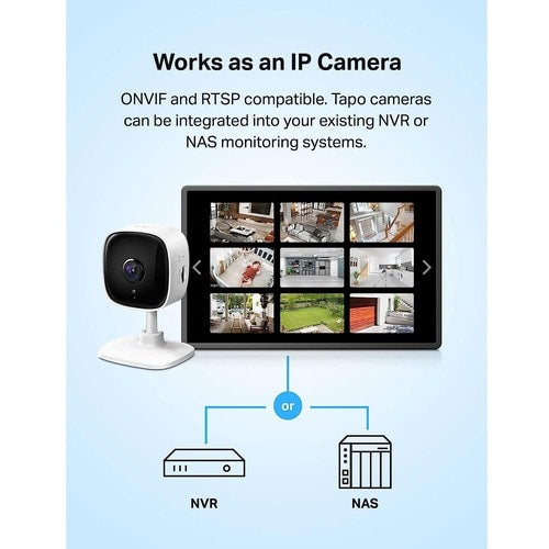 Cámara de red Tapo C100 de 2 megapíxeles para interiores Full HD - Color - Blanco - 30 pies (9,1