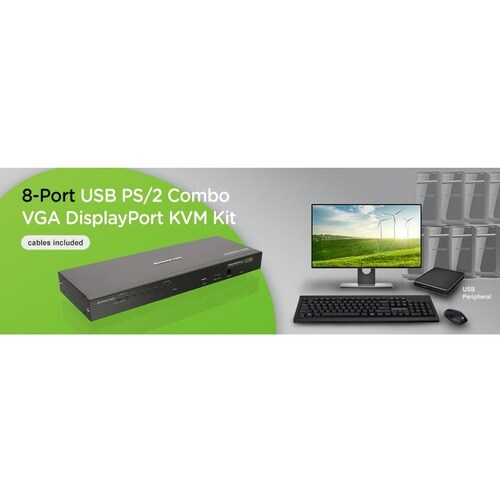 COMMUTATEUR KVM VGA COMBO USB PS/2 8 PORTS AVEC ADAPTATEUR DISPLAYPORT VERS VGA