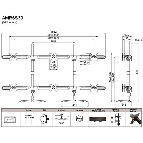 Support d'écran Amer AMR6S30