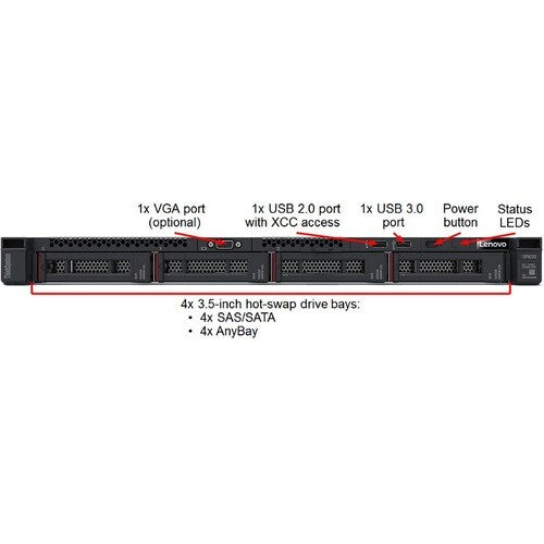 Serveur rack 1U Lenovo ThinkSystem SR630 7X02A0FANA - 1 processeur Xeon Silver 4208 2,10 GHz