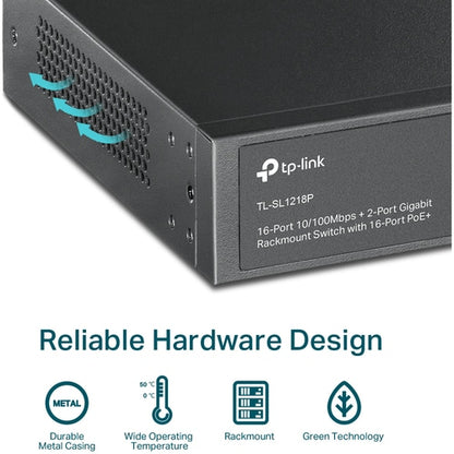 16PORT 10/100 MBPS 2-PORT GB RACKMOUNT SWITCH W/16-PORT POE+