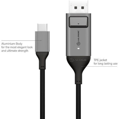 Cable USB-C (macho) a DisplayPort (macho) de Alogic - Serie Ultra - 4K 60 Hz - Gris espacial - 2 m
