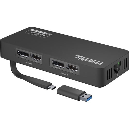 Adaptador de monitor dual DisplayPort y HDMI 4K enchufable con Ethernet para USB 3.0 y USB-C