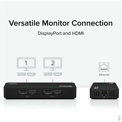 Adaptateur double écran Plugable 4K DisplayPort et HDMI avec Ethernet pour USB 3.0 et USB-C