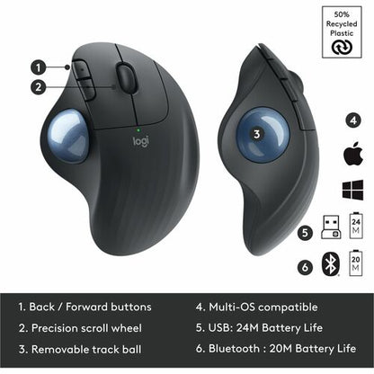 Souris sans fil à boule de commande Logitech ERGO M575 - Contrôle facile par le pouce,