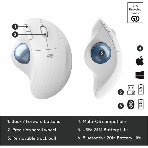 Boule de commande sans fil Logitech Ergo M575 Blanc cassé