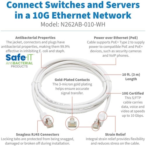 Tripp Lite by Eaton N262AB-010-WH Cat.6A S/FTP Network Cable - 10 ft (3.05 m) Ca