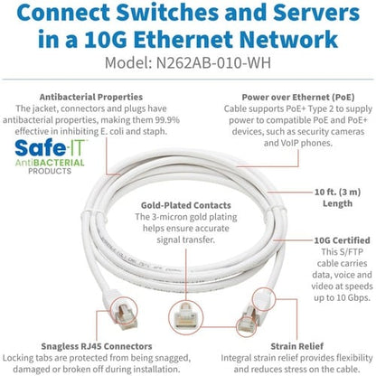 Tripp Lite by Eaton N262AB-010-WH Cat.6A S/FTP Network Cable - 10 ft (3.05 m) Ca