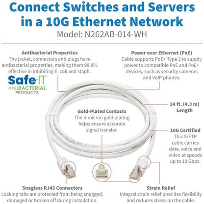 Tripp Lite by Eaton N262AB-014-WH Cat.6A S/FTP Network Cable - 14 ft (4.27 m) Ca