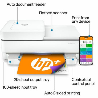 Impresora multifunción DeskJet 6455E, transparente, de sobremesa, con alimentador automático de documentos (ADF), USB, 4800 x 1200, 256 MB, 10/7 ppm