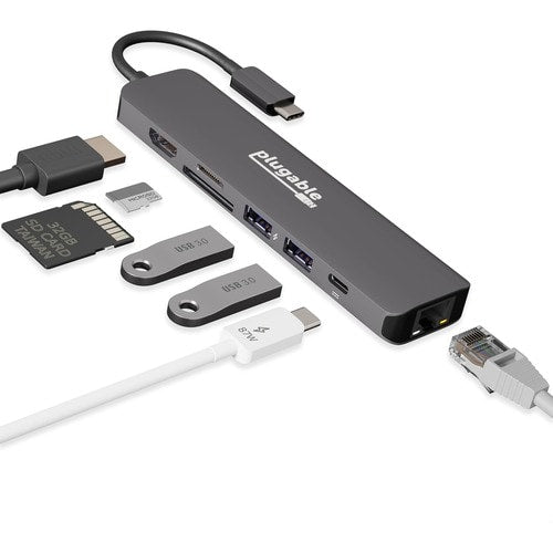 Plugable 7-in-1 USB C Hub Multiport Adapter w Ethernet Turns a Single Port into