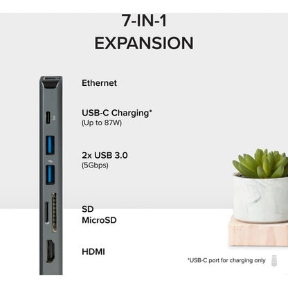 Plugable 7-in-1 USB C Hub Multiport Adapter w Ethernet Turns a Single Port into