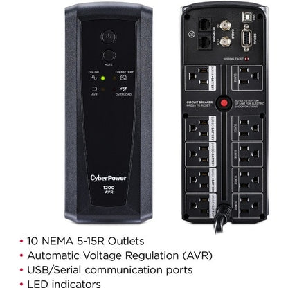 Cyber Power CyberPower AVR CP1200AVR 1200VA UPS - 1200VA/720W - 12 Min