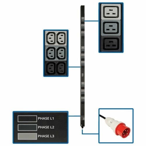 PDU triphasé 208-240 V 0 URM 8,6 kW 36 C13 9 C19 16/20 A 70 po