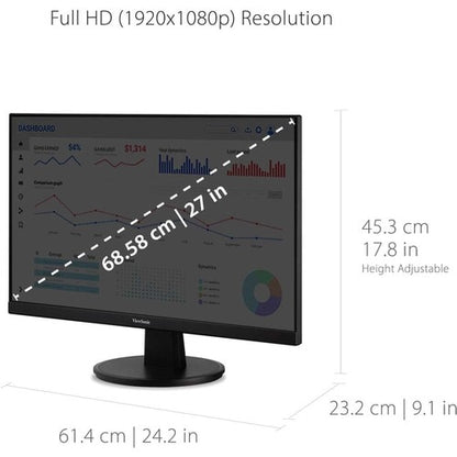 Écran Viewsonic 27 pouces, dalle MVA, résolution 1920 x 1080 - 27 pouces visible - Multi