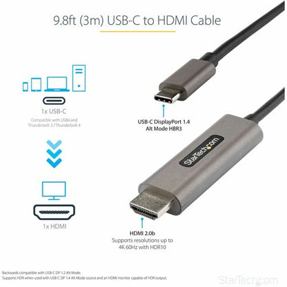 StarTech.com 10ft (3m) USB C to HDMI Cable 4K 60Hz with HDR10