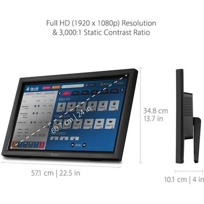 Écran tactile LCD ViewSonic TD2423d 24 pouces - 16:9 - 7 ms