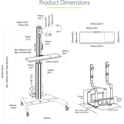 StarTech.com Mobile Standing Workstation with Monitor Mount