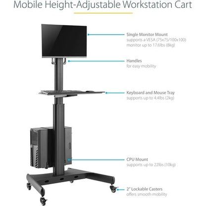 StarTech.com Mobile Standing Workstation with Monitor Mount