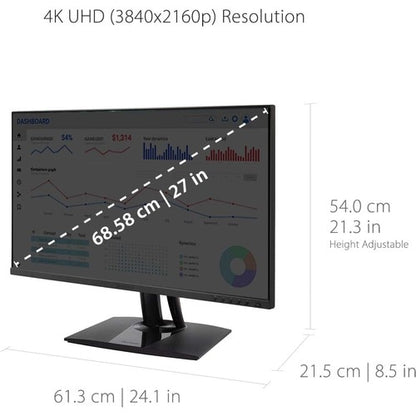 Pantalla Viewsonic de 27", panel IPS, resolución de 3840 x 2160 - 27" visibles - In