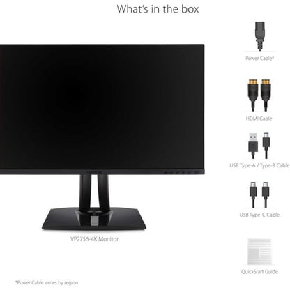 Pantalla Viewsonic de 27", panel IPS, resolución de 3840 x 2160 - 27" visibles - In