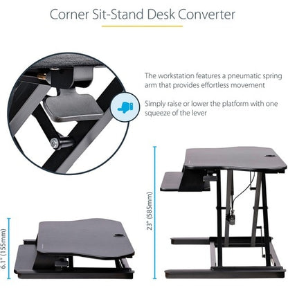 StarTech.com Corner Sit Stand Desk Converter with Keyboard T