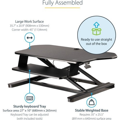 StarTech.com Corner Sit Stand Desk Converter with Keyboard T