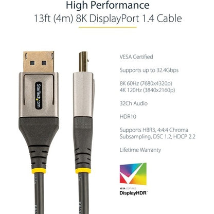 StarTech.com 13ft (4m) VESA Certified DisplayPort 1.4 Cable