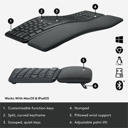Logitech Ergo K860 para empresas (Grafito) - Caja marrón - Conectividad inalámbrica