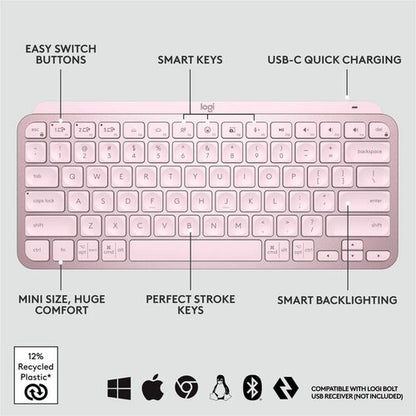 Logitech MX Keys Mini (Rose) - Connectivité sans fil - Bluetooth