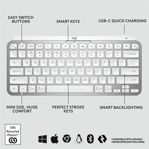 Logitech MX Keys Mini (gris pâle) - Connectivité sans fil - Bluetooth