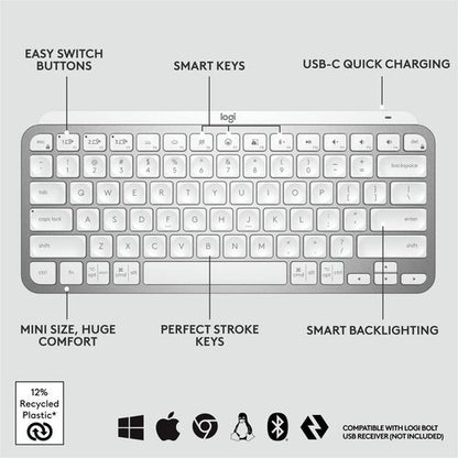 Logitech MX Keys Mini (gris pâle) - Connectivité sans fil - Bluetooth