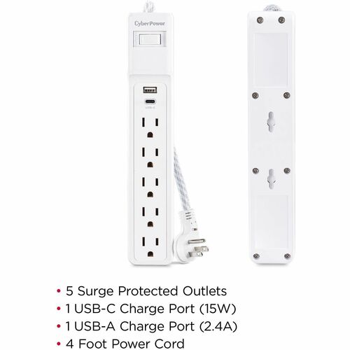 Cyber Power CyberPower P504UC 5-Outlets Surge Suppressor/Protector - 5