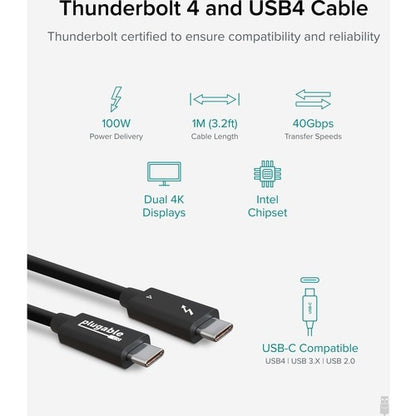 Plugable Thunderbolt 4 Data Transfer Cable - 3.3 ft (1 m) Thunderbolt 4 Data Tra
